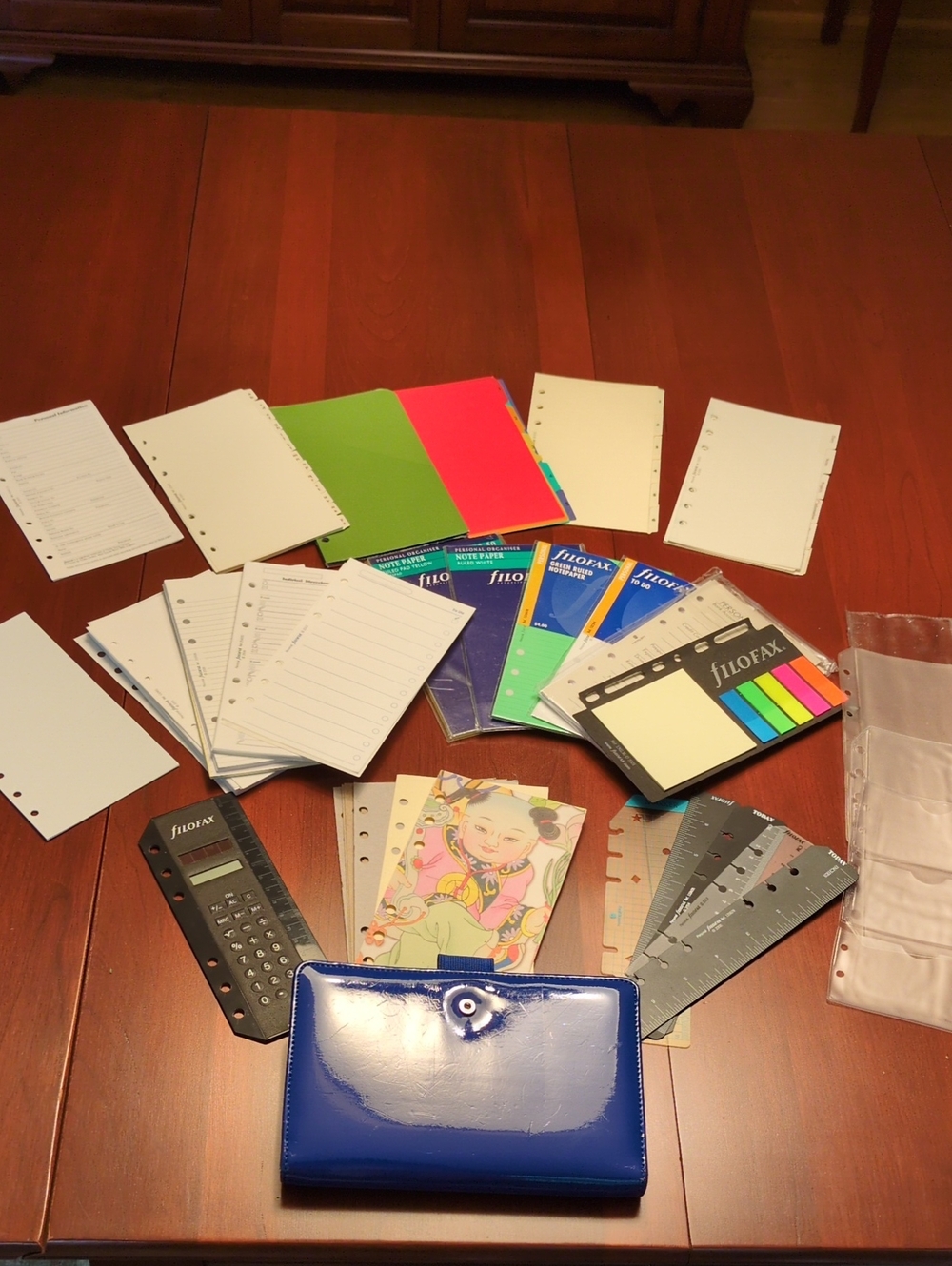 Filofax Personal Sized Compact Organizer Blue Patent, plus All Accessories